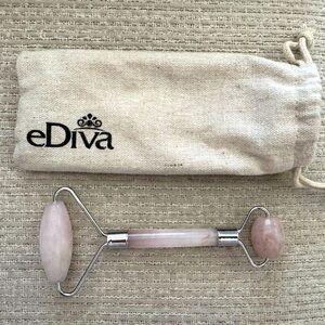 EDiva Rose Quartz Facial Roller with Fabric Pouch
